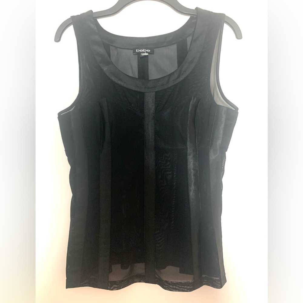Bebe Mesh Satin Corset Top Black Medium - Picture 3 of 16